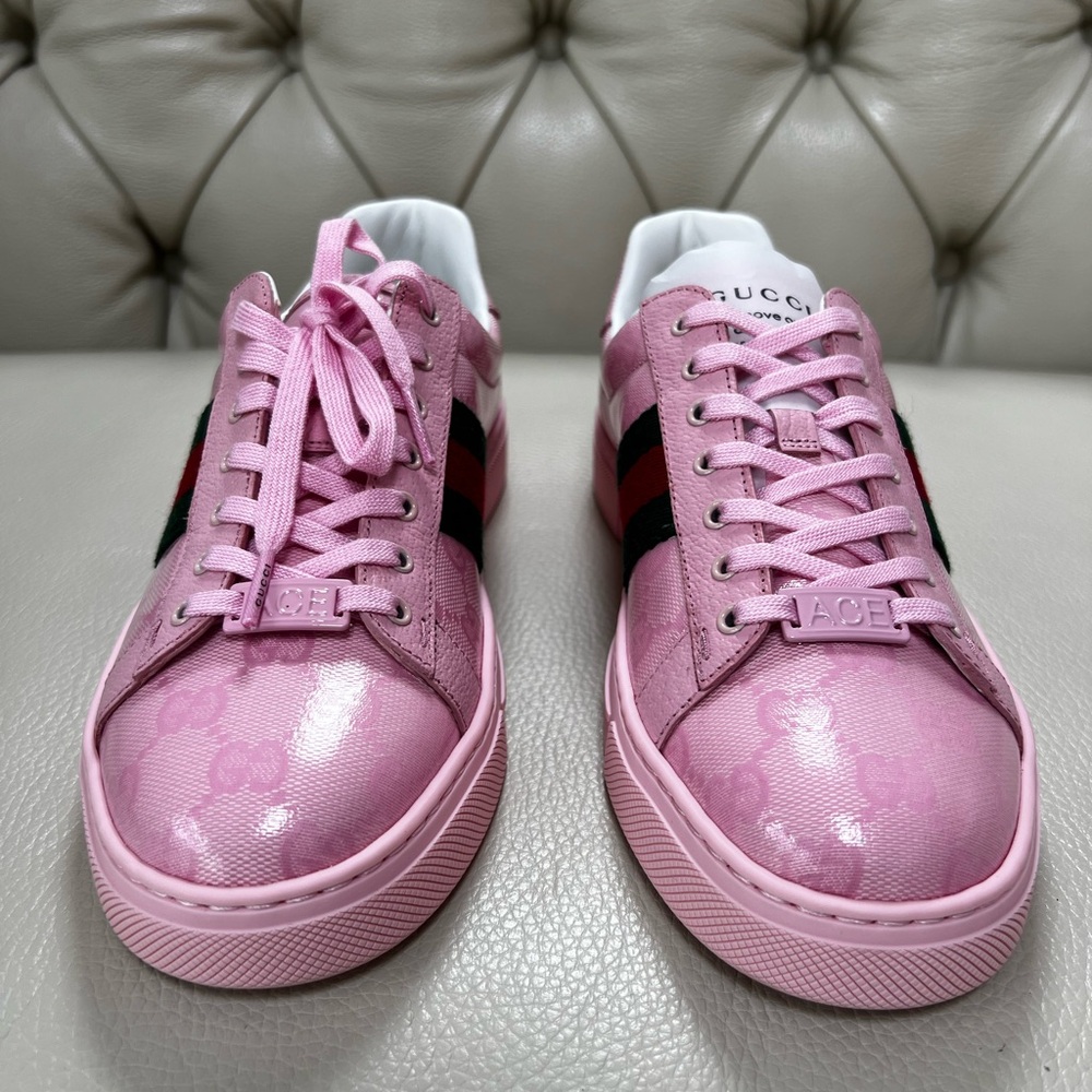 New Gucci PINK Lace-Up Sneakers Shoes - Picture 8 of 11